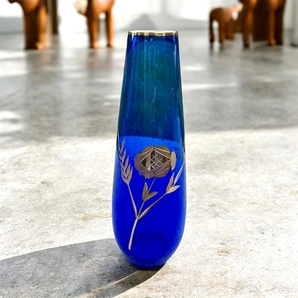 Lefton vase, cobalt blue with gold design, vintage/antique, excellent condition